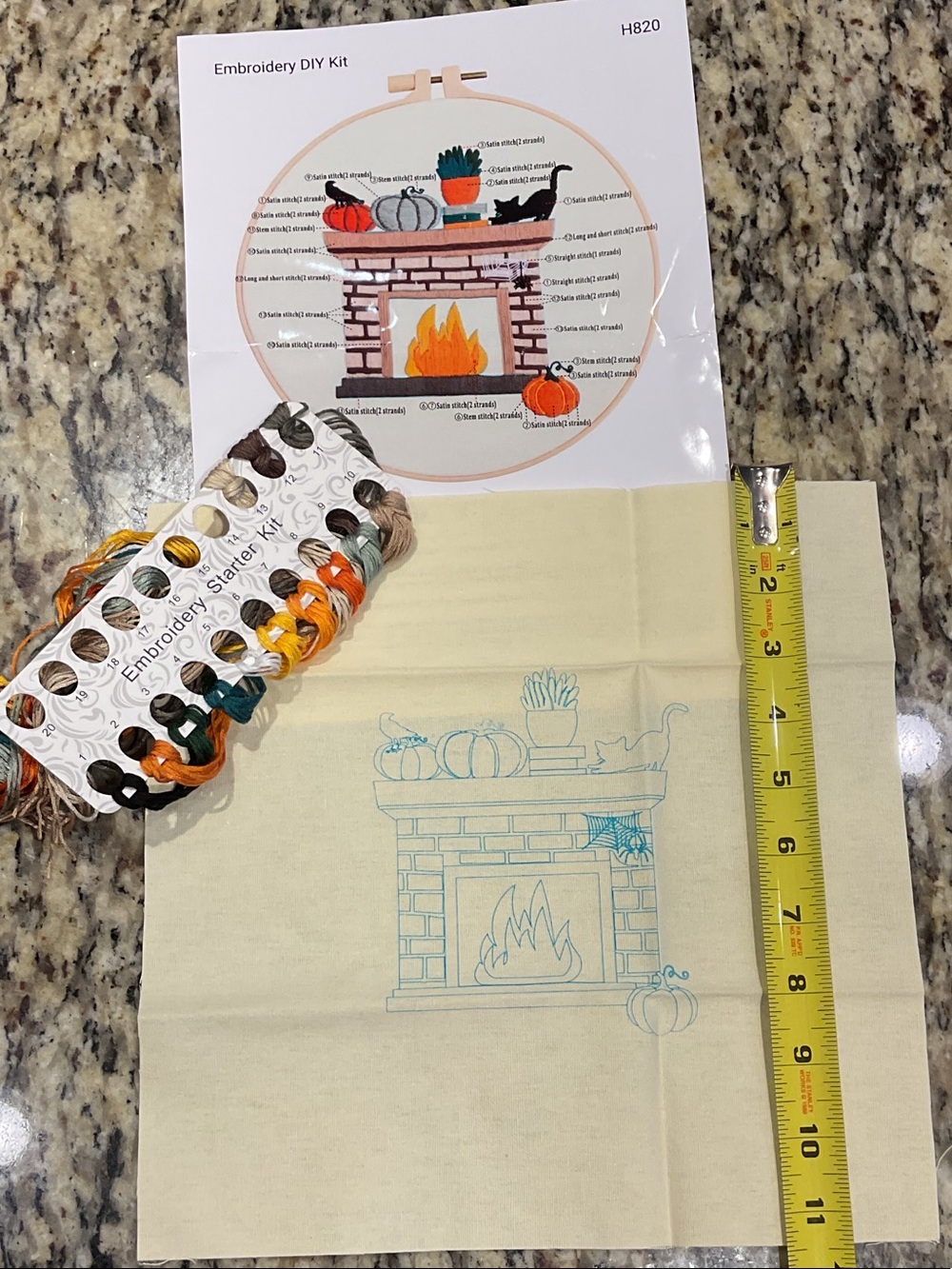 Fall embroidery kit w stamped ecru  fabric